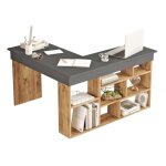 Bureau traditionnel effet bois gris anthracite, naturel