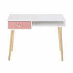 Bureau vintage 1 tiroir rose corail et blanc Bureau vintage 1 tiroir rose corail et blanc