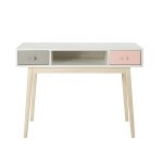 Bureau vintage blanc 2 tiroirs gris et rose Bureau vintage blanc 2 tiroirs gris et rose