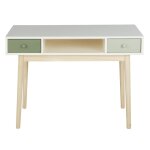 Bureau vintage blanc 2 tiroirs vert