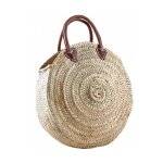 Cabas rond en palmier avec poignes cuir