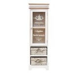 Cabinet vitrine � 2 tiroirs et 1 porte en bois et osier blanc