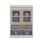 Cabinet vitrine � 2 tiroirs et 2 portes en agglom�r� multicolore