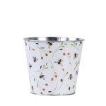 Cache - pot blanc zinc imprimé abeilles 16 cm Cache - pot blanc zinc imprimé abeilles 16 cm