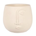 Cache - pot en ciment blanc motif visage sculpté h15 Cache - pot en ciment blanc motif visage sculpté h15