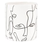 Cache - pot en dolomite blanche motifs visages h16 Cache - pot en dolomite blanche motifs visages h16