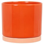 Cache - pot en faïence rouge et rose h19 Cache - pot en faïence rouge et rose h19