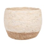 Cache - pot en fibre végétale beige et camel h23 Cache - pot en fibre végétale beige et camel h23