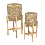 Cache - pot pieds en teck et bambou (lot de 2) Cache - pot pieds en teck et bambou (lot de 2)