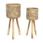 Cache - pot pieds en teck et bambou (lot de 2) Cache - pot pieds en teck et bambou (lot de 2)