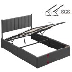 Cadre de lit 140 x 190 cm sommier relevable avec rangement gris fonc
