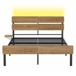 Cadre de lit 140 x 190 avec sommier mtal port usb et type - c marron