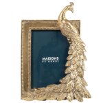Cadre photo paon en polyrsine dore 10x15