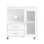 Caisson de bureau  roulettes 2 tiroirs et 1 porte effet bois blanc