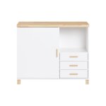 Caisson de bureau  roulettes effet bois blanc avec tiroirs et porte