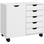 Caisson de bureau support d'imprimante 5 tiroirs porte tagre blanc