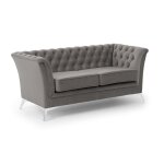 Canap� 2 places chesterfield en velours gris avec pieds chrom�s