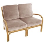 Canap 2 places rotin et velours rose