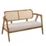 Canap 2 places en teck dossier cannage naturel coussin gris