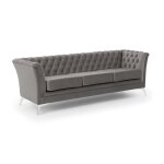 Canap� 3 places chesterfield en velours gris avec pieds chrom�s