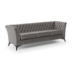 Canap� 3 places chesterfield en velours gris avec pieds noirs