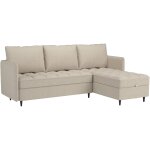 Canap� 3 places avec rangement / m�ridienne r�versible en tissu cr�me