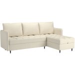 Canap� 3 places avec rangement / m�ridienne r�versible en tissu cr�me