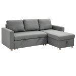 Canapé d'angle 3 places convertible réversible avec coffre tissu gris Canapé d'angle 3 places convertible réversible avec coffre tissu gris