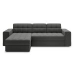 Canap d'angle 3 places convertible en tissu - gris fonc