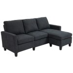 Canapé d'angle 3 places méridienne réversible polyester anthracite Canapé d'angle 3 places méridienne réversible polyester anthracite