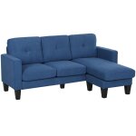 Canap d'angle 3 places rversible dossier effet capitonn tissu bleu
