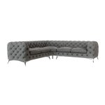 Canapé d angle chesterfield en velours, pieds en métal argenté, gris Canapé d angle chesterfield en velours, pieds en métal argenté, gris