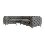 Canap� d angle chesterfield en velours, pieds en m�tal argent�, gris