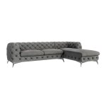 Canap� d angle chesterfield en velours, pieds en m�tal argent�, gris