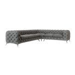 Canap� d angle chesterfield en velours, pieds en m�tal argent�, gris