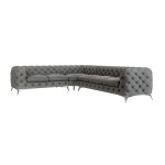 Canap� d angle chesterfield en velours, pieds en m�tal argent�, gris