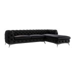 Canap� d angle chesterfield en velours, pieds en m�tal argent�, noir