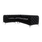 Canap� d angle chesterfield en velours, pieds en m�tal argent�, noir