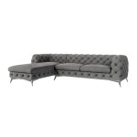 Canapé d angle chesterfield en velours, pieds en métal, gris Canapé d angle chesterfield en velours, pieds en métal, gris