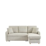 Canap� d'angle convertible 3 places en tissu avec coffre - beige chin�