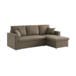 Canap d'angle convertible 3 places en tissu marron