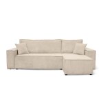 Canap d'angle convertible 3 places en velours cotel beige