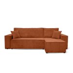 Canap� d'angle convertible 3 places en velours cotel� terracotta