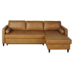 Canapé d'angle convertible 4 / 5 places en cuir caramel Canapé d'angle convertible 4 / 5 places en cuir caramel