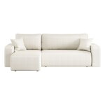 Canapé d'angle convertible 4 places en tissu bouclette blanc Canapé d'angle convertible 4 places en tissu bouclette blanc