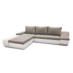 Canapé d'angle convertible 5 places en bi - matière beige, blanc Canapé d'angle convertible 5 places en bi - matière beige, blanc
