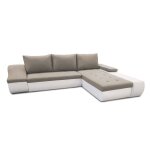 Canapé d'angle convertible 5 places en bi - matière beige, blanc Canapé d'angle convertible 5 places en bi - matière beige, blanc