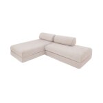 Canap d'angle convertible 5 places en tissu impermable beige
