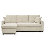 Canap� d'angle convertible 5 places en velours c�tel� beige