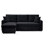 Canap� d'angle convertible 5 places en velours c�tel� noir